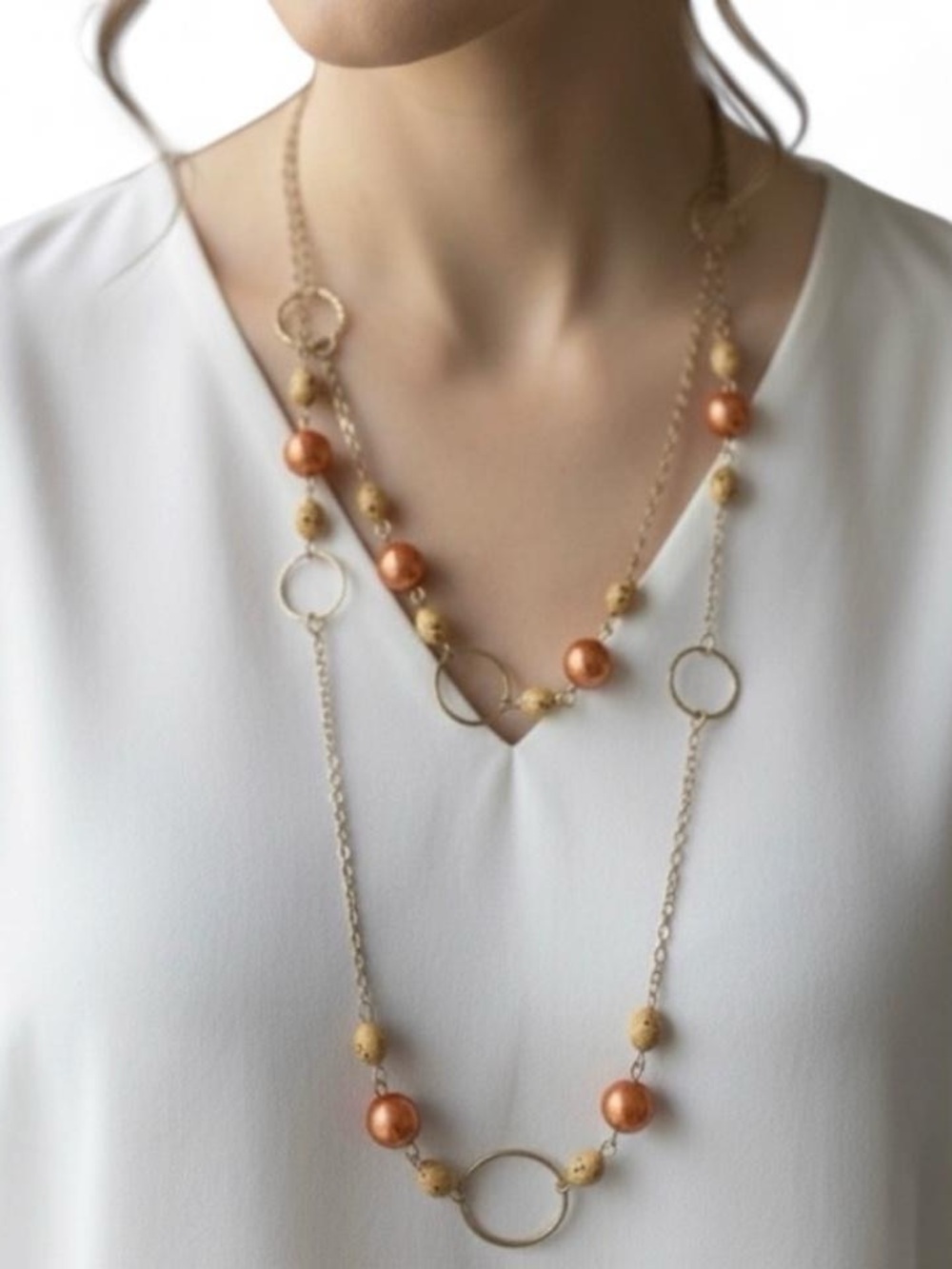 NWOT Gold and Orange Beaded Necklace